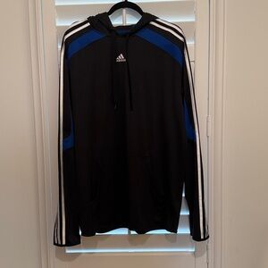 adidas Black and Royal Blue Hooded Pullover with White Stripes